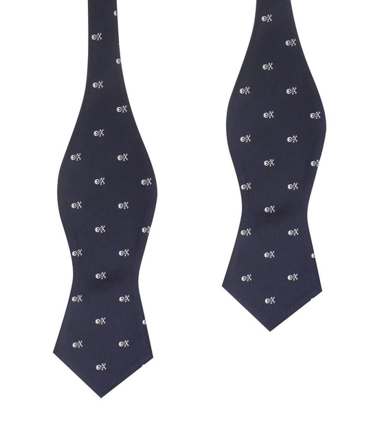 Navy Blue Pirate Skull Self Tie Diamond Tip Bow Tie
